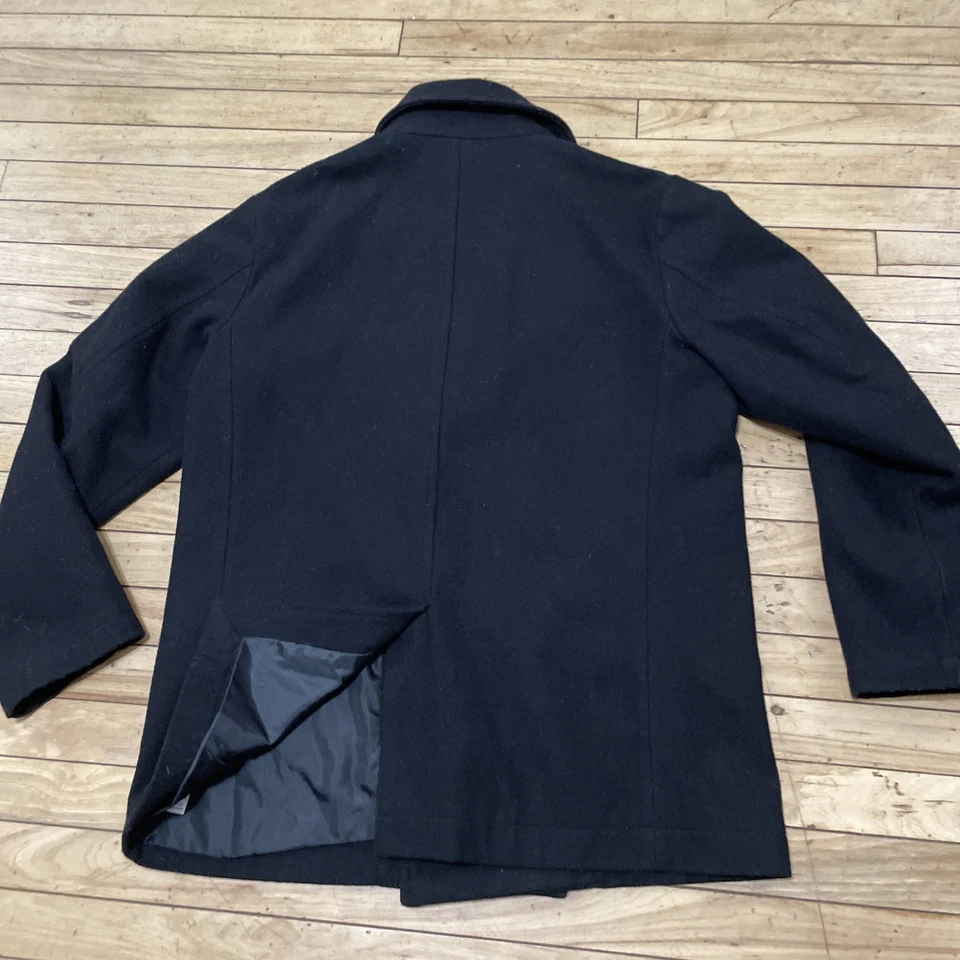OLD NAVY Peacoat Recycled Wool Blend Men Large Black Overcoat Heavyweight Jacket - Image 2 of 4