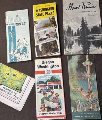 Vintage Washington Oregon Travel Maps Lot 1949-66 Mt Rainier Seattle Worlds Fair