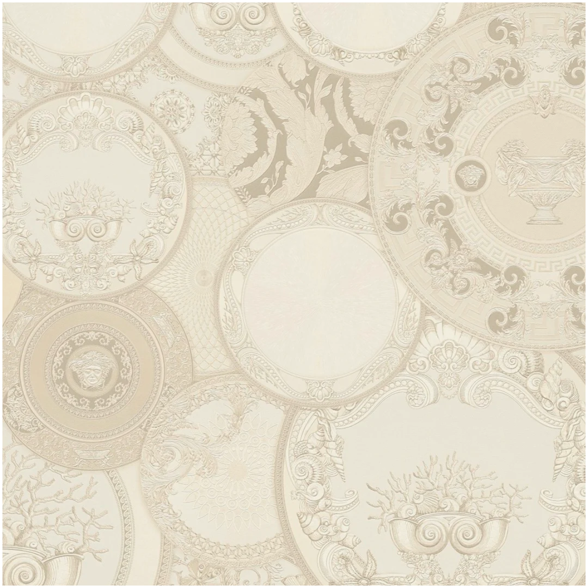 Luxury Cream Medallion Vinyl Wallpaper Ornate Plate Effect Feature Wall