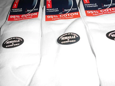 12 paires de chaussette court socquettes homme blanc noir 95% coton made europe - Photo 1/4