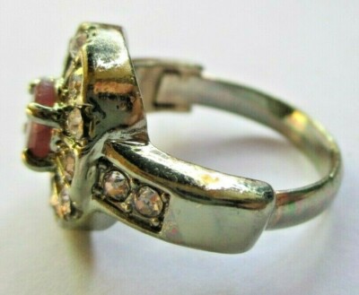Bague Vintage Réglable Couleur Argent Avec Rubis Et Cristaux - Modèle 269, Bon état