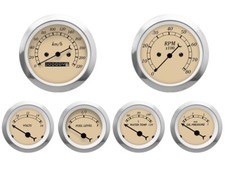 Motor Meter Racing Classic Beige 6 Gauge Set Mechanical Speedometer Kmh C Bar