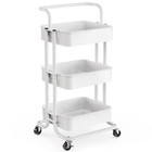  3 Tier Mesh Utility Cart, Rolling Metal Organization Cart with Handle White