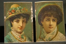 Pair Victorian Portrait Chromolithograph Prints, Portrait Lady In Bonnet 