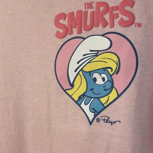The Smurfs Girls LARGE Pink T Shirt Short Sleeve Love Graphics Double Sided - Picture 4 of 8