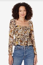ASTR the label Women's Toni Top Brown Yellow Floral Long Sleeve Size Small