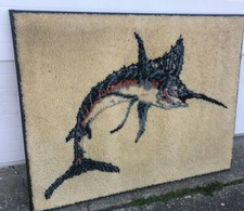 Vintage Marlin Ocean Fish Latch Hook Rug Extra Large MCM