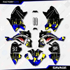 Blue Yellow Savage Racing Graphics kit fits Polaris Outlaw 110 ATV Decals 15-22