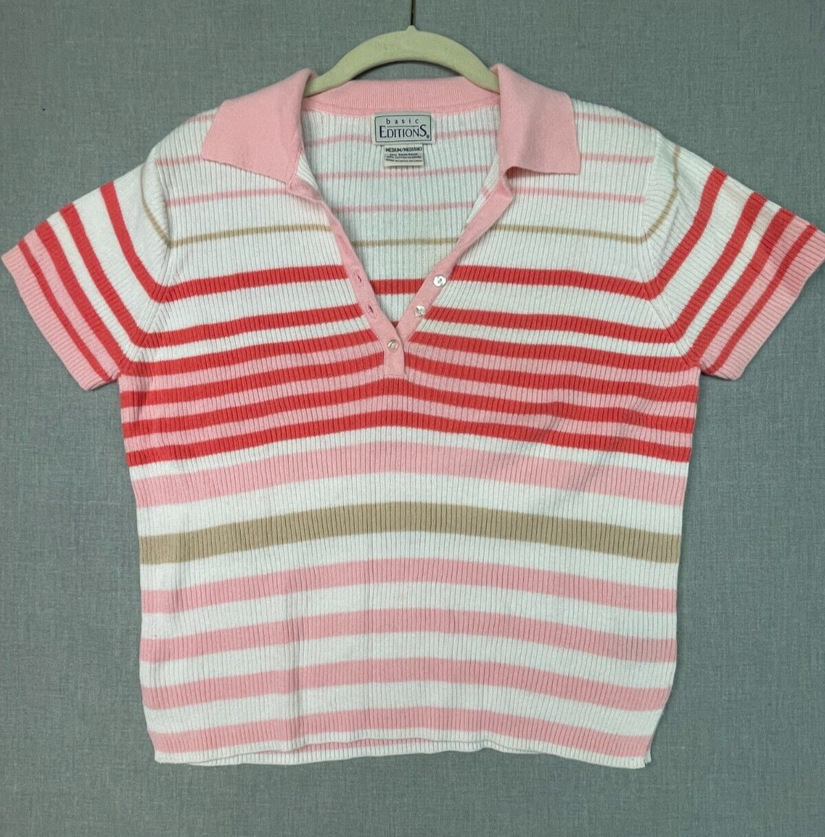 Basic Editions Women's Multicolor Stripes Button … - image 1