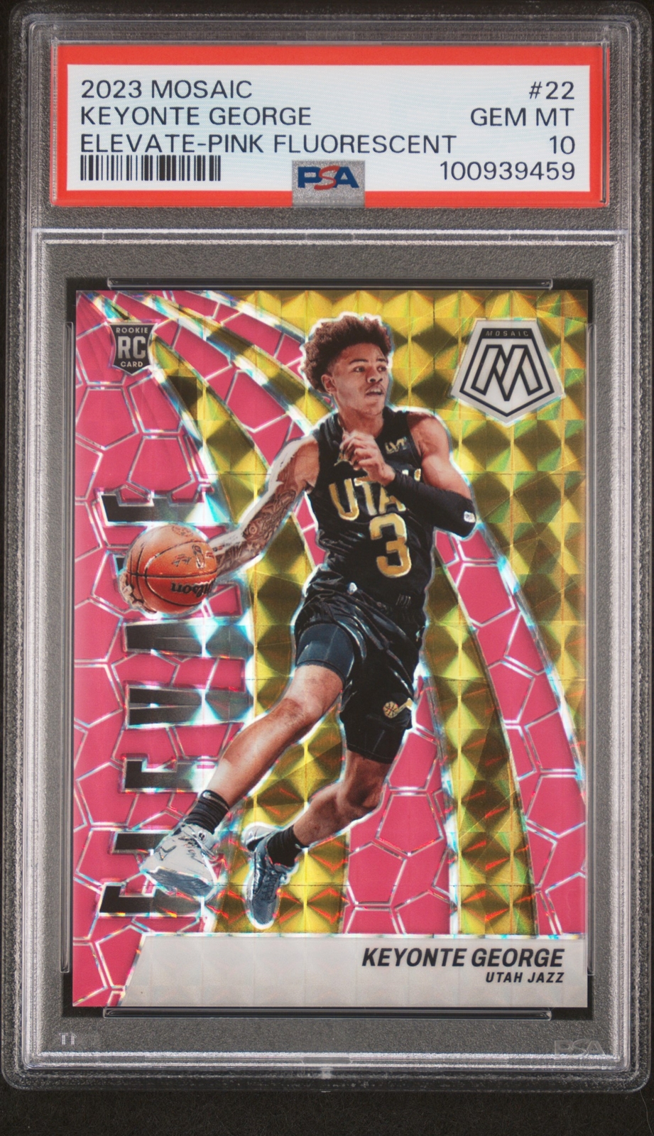 2023 PANINI MOSAIC ELEVATE PINK FLUORESCENT #22 KEYONTE GEORGE RC 10/10 PSA 10
