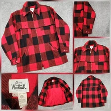 VTG Woolrich Mens L Large Full Zip Plaid Buffalo Wool Hunting Jacket USA Made
