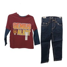 Boys Jeans Set 4 Dark Wash Straight Double Look Long Sleeve T-Shirt