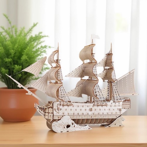 Sailing Boat Wood Puzzle Toy, Sailing Ship, Wooden Jigsaw Boat - Free LED Lights - Picture 5 of 5