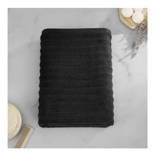 Mainstays Performance Textured Cotton Blend Bath Towel 54" x 30" Black Lot 6 - Picture 3 of 7