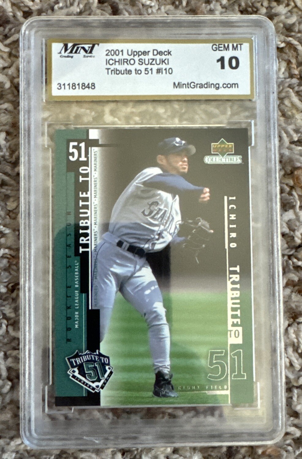 2001 Upper Deck Tribute Ichiro Suzuki I10 Gem Mint 10 HOF Rookie Card