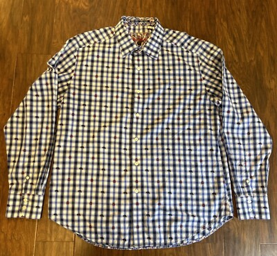 Robert Graham Catskills Plaid Bear Print Sports Dress Shirt Sz XL