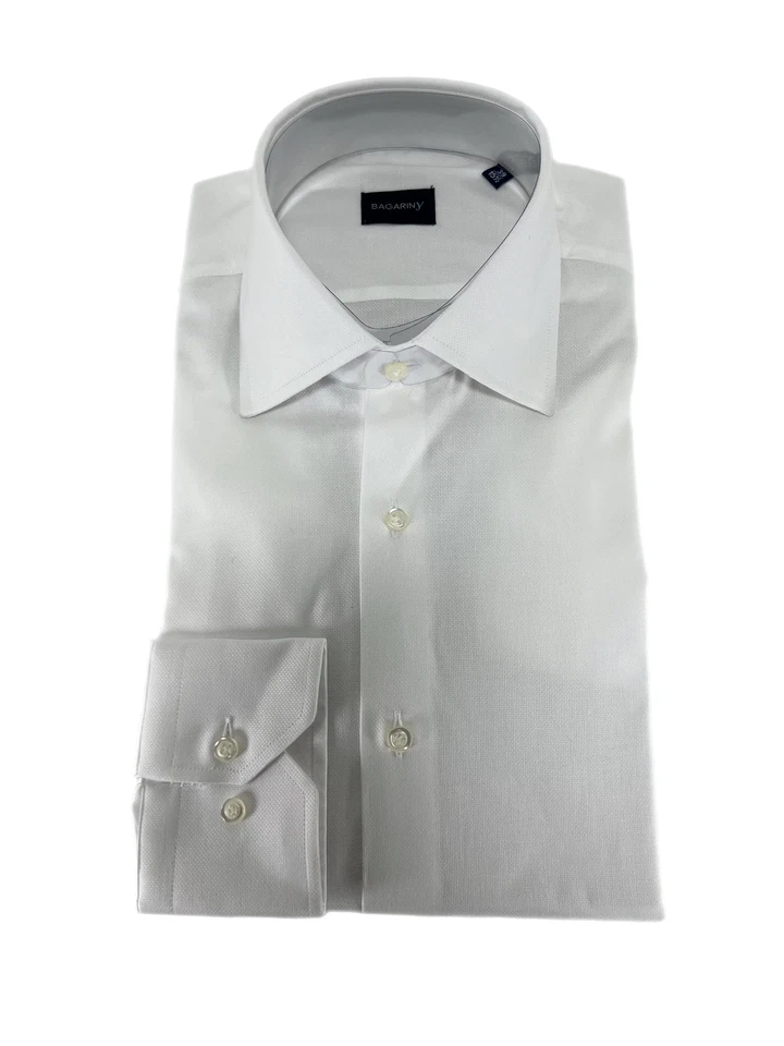 Camicia uomo Bagariny sartoriale cotone Oxford bianco regular fit Made in Italy - Immagine 2 di 4