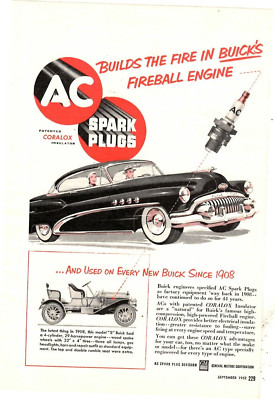 1952 Print Ad AC Spark Plugs Builds the Fire in Buick's Fireball Engine