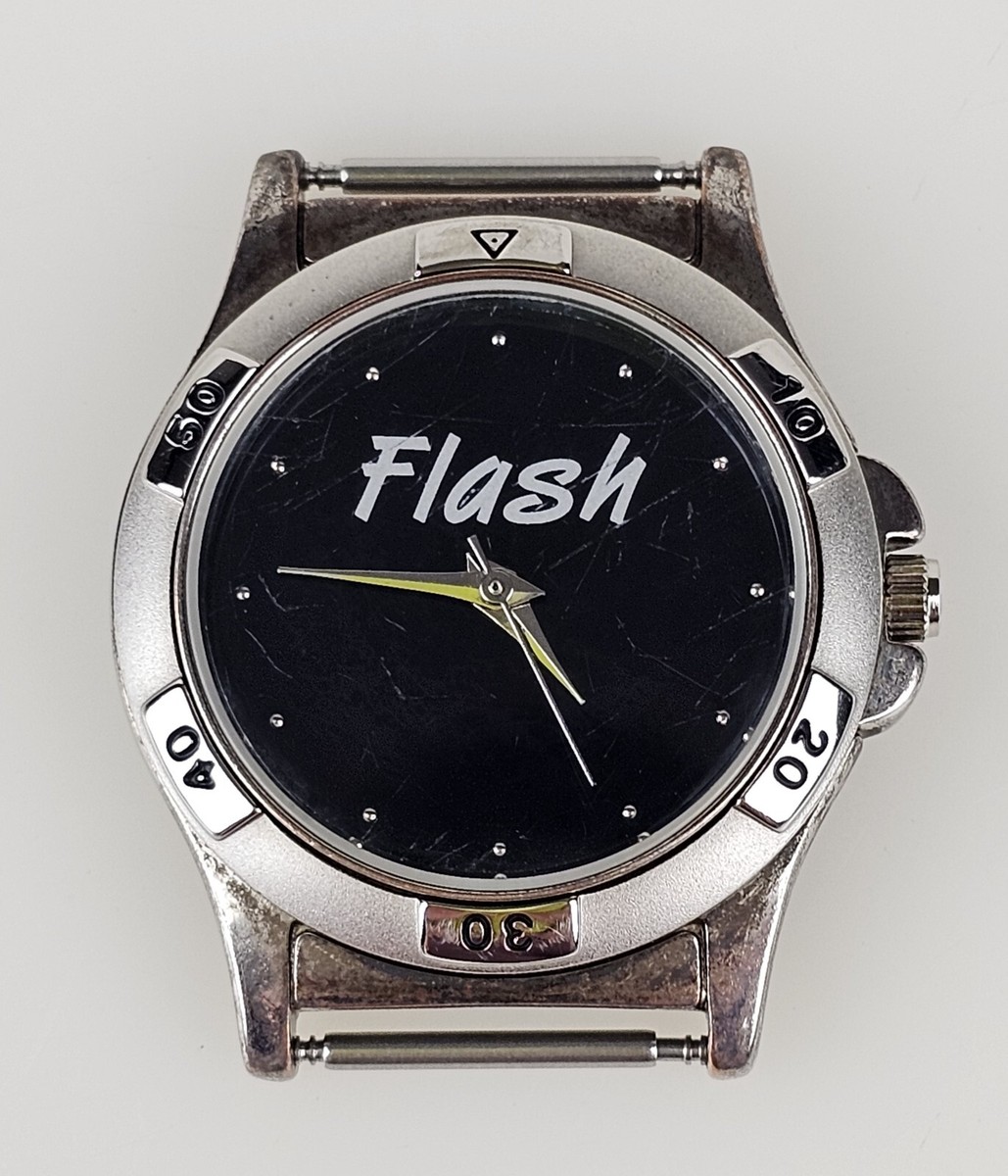 Flash Silver Tones Black Dial Tomax USA Japan Movement VTG