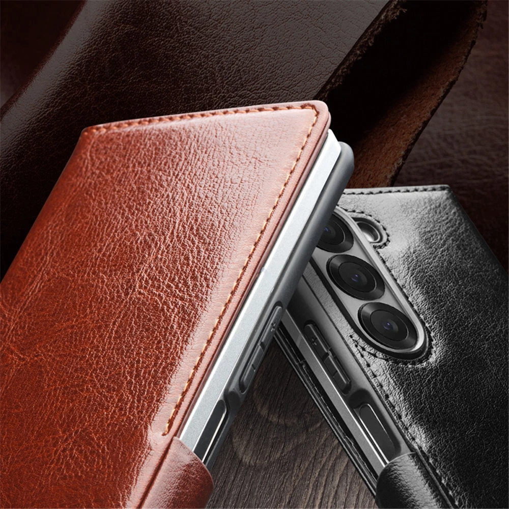 Genuine Cowhide Leather Flip Case for Samsung Galaxy Z Fold6 5 Card Pocket Cover - Picture 6 of 30