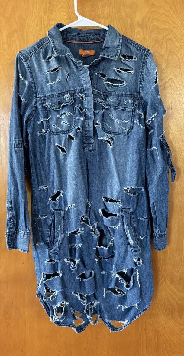 Joe Fresh Ripped Up Denim Shirt Dress Teen/Tween Size L Joe Fresh Ripped Up Denim Shirt Dress Teen/Tween Size L