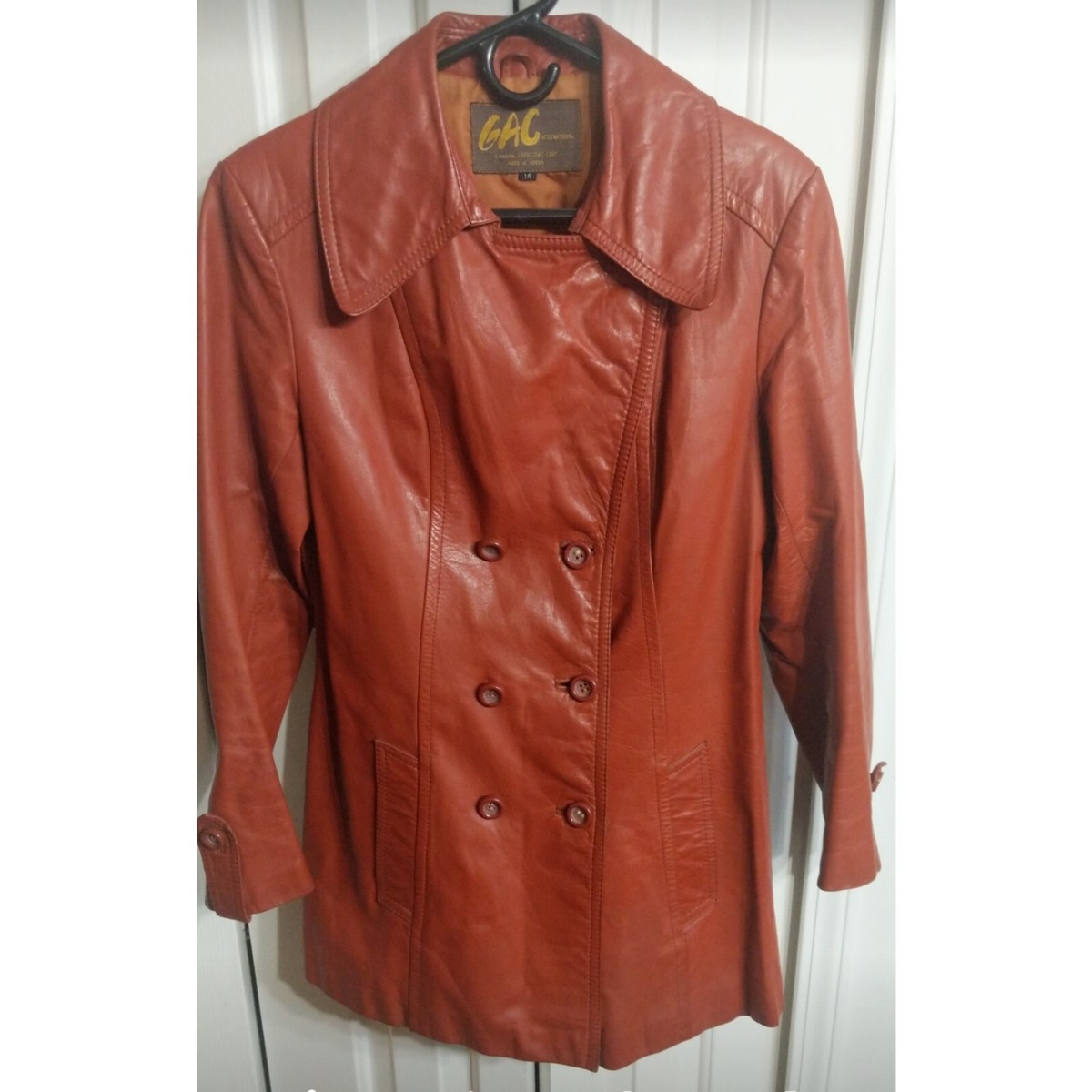 Y2K Leather Jacket Womens SZ 14 Double Breast Lined Collar SOLD