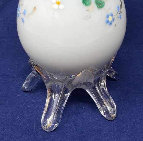 Antique Hand Blown Art Glass Vase Footed Ruffle Edge Hand Painted Floral 5.5 In - Picture 3 of 13