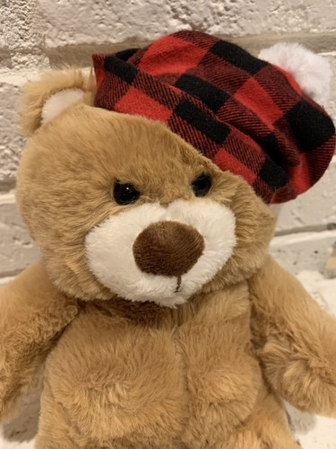 Animal Adventure Plush Teddy Bear Plaid Santa/Lumberjack Hat Pre-Owned Clean - Picture 2 of 5