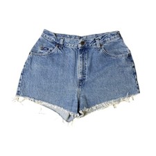 VTG Lee High Rise Denim Mom Denim Shorts SZ 14 M Raw Hem USA Y2K Cotton Cutoff