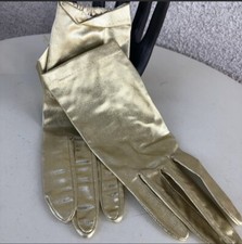 Vtg Gloves metallic nylon gold sz Med