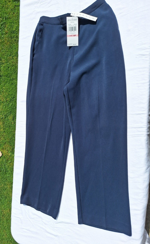 NEW Alfred Dunner Women's Navy Blue Elastic Waist Pull Up Dress Pants