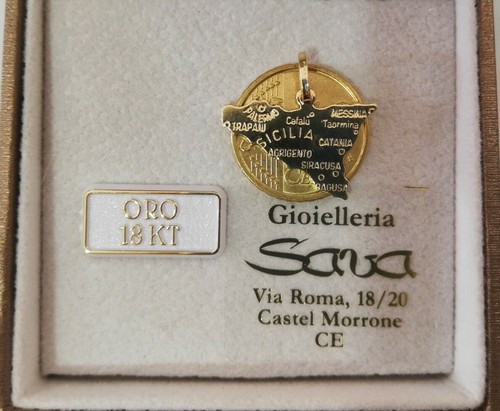 Ciondolo medaglia pendente Sicilia in oro giallo 750 18 kt NUOVO - Foto 6 di 12