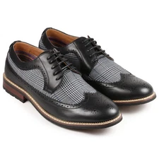Black Tweed Men's Wing Tip Lace Up Oxford Dress Shoes