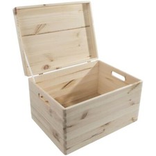 Large Plain Pine Decorative Wood Storage Box Hinged Lid & Handles | 40x30x23 cm
