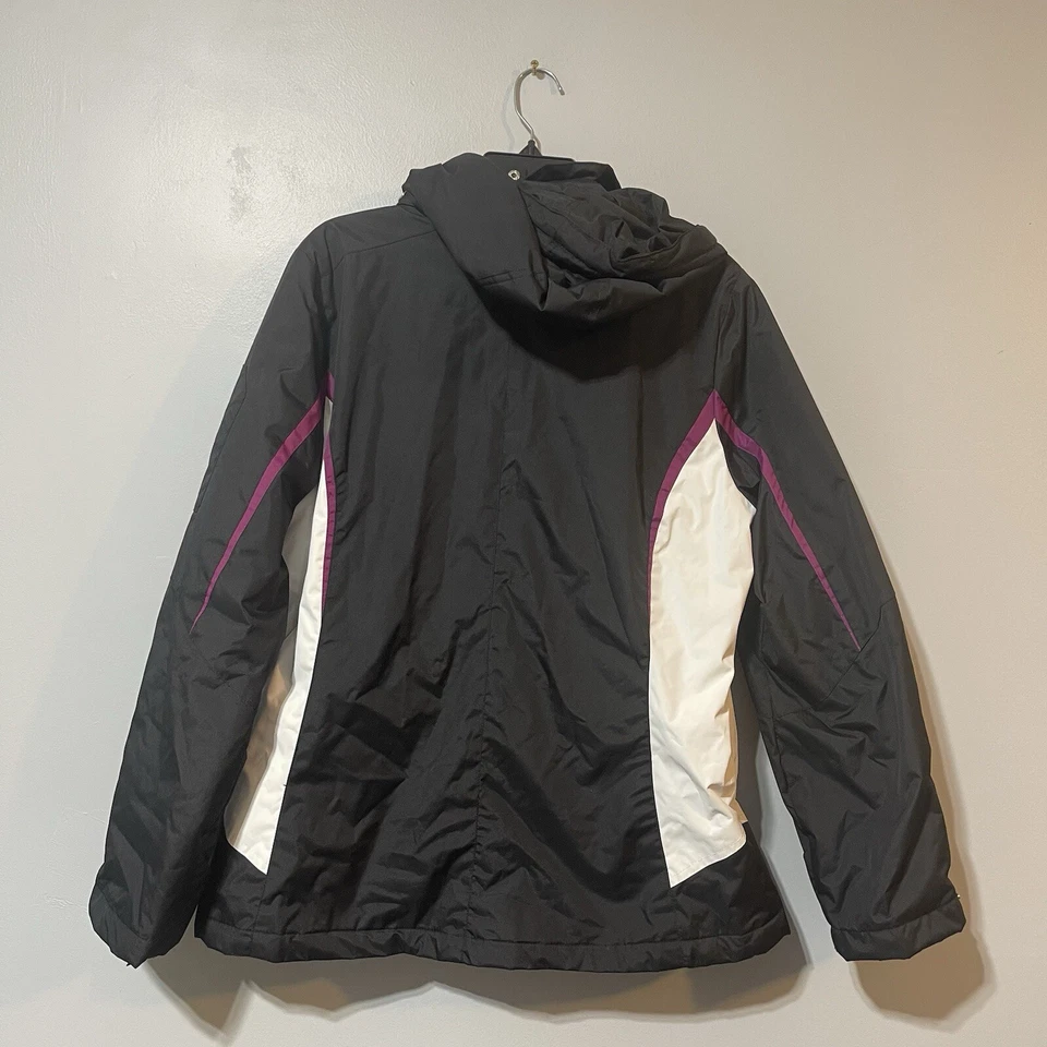 ZeroXposur Black Purple White Women's Large Hooded Jacket Double Zipper Pockets - Image 3 of 4