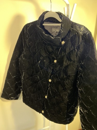 Talbots Women's Velvet Jacket 12Black Quilted Down Fill Elegant Occasion Prom - Picture 3 of 9