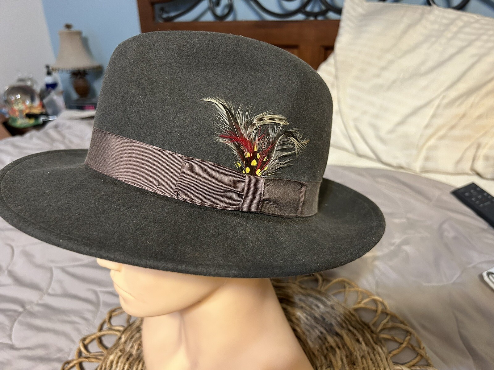 Pendleton Fedora Hat Brown Feather Size Medium Ad… - image 5
