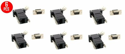 6 Pcs Pack DB9 9-Pin Serial RS232 Female to RJ45 Network Ethernet Adapter Black