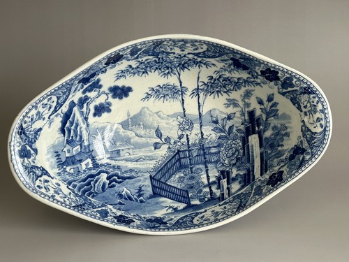 Antiker Wedgwood Perlbesteck Podest Obstständer blau Palisadenmuster 19. Jh. - Bild 6 von 16