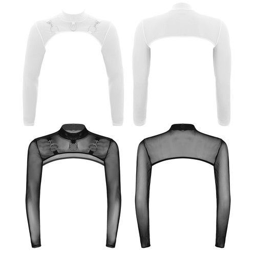UK Men's Sheer Long Sleeve Mock Neck Crop Top Punk Shrug Half-Jacket Arm Sleeves - Picture 4 of 29