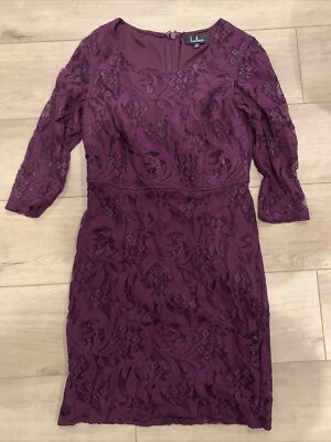 Lulus Purple Lace Dress 3/4 Sleeves sz M | eBay
