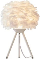11" Modern White Feather Table Lamp Tripod Desk Nightstand Lights