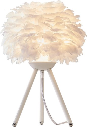 11" Modern White Feather Table Lamp Tripod Desk Nightstand Lights - Picture 1 of 3