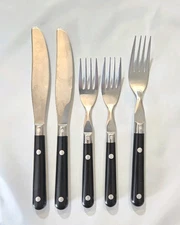 Vintage Wesley Forge Stainless Table Knife & Fork Lot x5 - Black