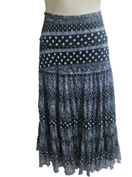 NONI B SIZE L (16 +) Black White Tiered Lined Pull on Style SKIRT