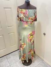 Women's Floral Print Sleeveless A-Line M Dress Midi Length, Round Neck