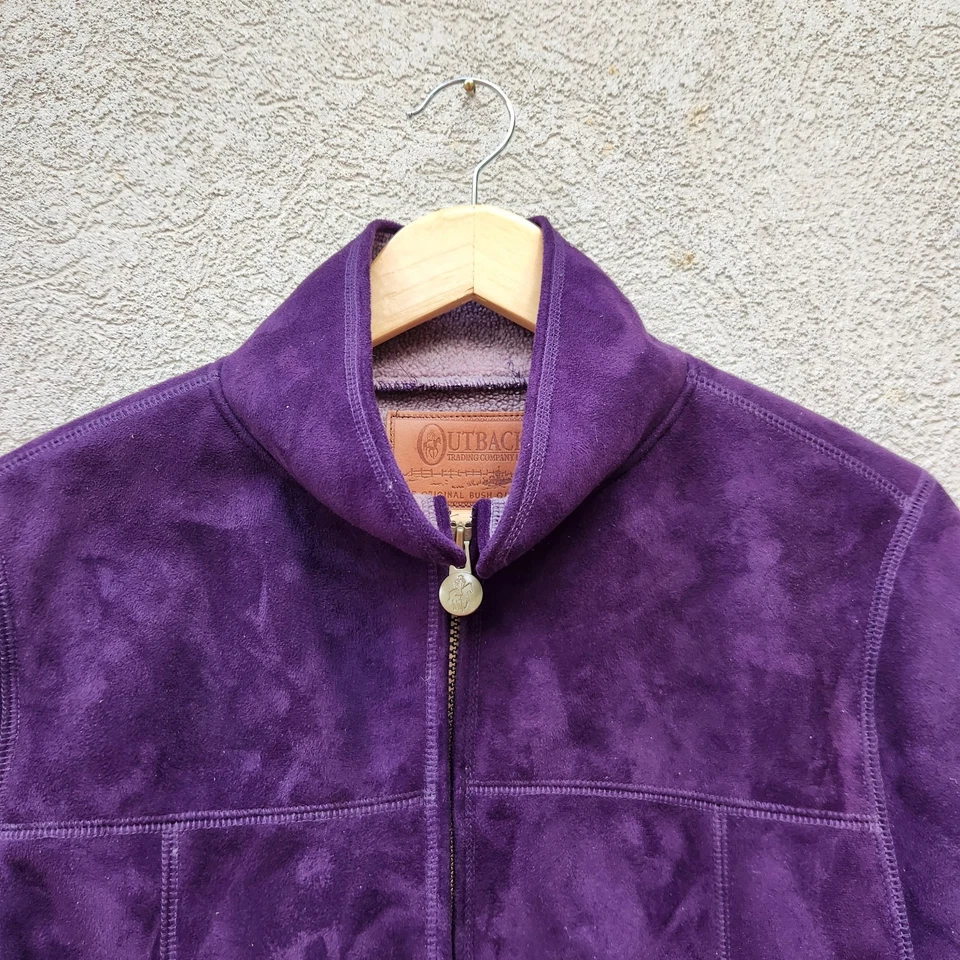 Chaqueta de microgamuza para mujer Outback Trading Co grande forrada de lana púrpura cremallera completa Foto 3 de 4