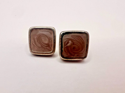Karis KCC Vintage Mod Earrings Brown Swirl Square Stud Atomic Mid Century MCM