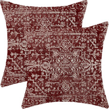 Boho Throw Pillow Covers 18x18 Inch Set of 2, Carpet Pattern Wine Red Decorative