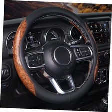 Wood Grain Steering Wheel Cover 15 inch, Soft Leather, Non-Slip Wear